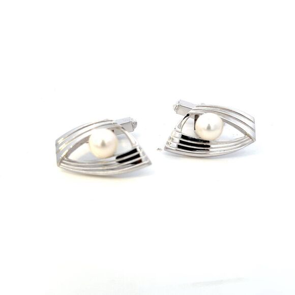 Mikimoto Estate Akoya Pearl Mens Cufflinks 7 mm Silver M412 - Picture 1 of 9
